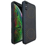 Molzar Tire Series iPhone Xs Max Case with Real Weave Carbon Fiber, Built-in Metal Plate for Magnetic Mount, Support Wireless Charging, Compatible with iPhone Xs Max, Black/Weave