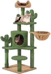 Yaheetech Albero Tiragraffi per Gatti Torre a Forma di Cactus in Peluche e Sisal con Cucce e Pallina 48,5 cm × 48,5 cm × 135 cm Verde e Marrone