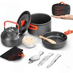 Camping Cookware Kit, Camping Cookware Set Outdoor Cooking Pot Pan Kettle Lightweight Camping Accessories Backpacking Hiking Gear for 2 to 3 People Picnic,Travel (Orange)