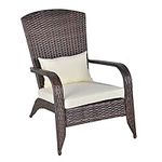 Outsunny Patio Wicker Adirondack Chair, Outdoor PE Rattan Fire Pit Chair, Muskoka Chair w/Soft Cushions, Tall Curved Backrest and Comfortable Armrests for Deck or Garden, White