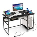 COSTWAY Computer Desk, 120CM Study Table Writing Workstation with Storage Shelf and CPU Stand, Wooden PC Laptop Table Gaming Working Desk for Home Office Bedroom, 120 x 60 x 75cm (Black)