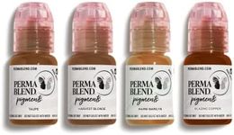 Perma Blend - Eyebrow Light Pigments Tattoo Kit - Microblading Ink - Professional Tattoo Ink - Copper Modifier, Taupe, Brunette & Blackish Brown Tattoo Ink (0.5 oz Each, 4 Products)