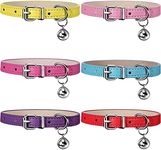 Weewooday 6 Pieces Leather Cat Collar with Bell Leather Kitten Collar Cat Collar for Boy Cats, Girl Cats with Safety Elastic Strap Cute Pet Collars for Small Cat Kitten Puppy(Classic Color)