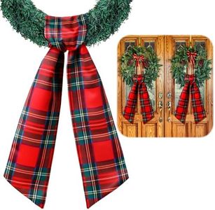 VitalCozy 2 Pcs Wreath Sash for Front Door Wreath Sash Wreath Accessories for Embroidery Monogram Outdoor Indoor Party Yard Doorway 4.5 W x 56 L(Red,Plaid)