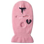 3 Hole Uzi Balaclava Knitted Full Face Cover Ski Mask Winter Windproof Neck Warmer Thermal Cycling for Men Women, Pink, One Size