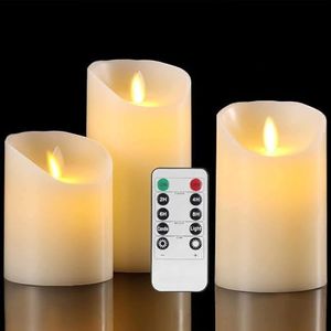 Flameless LED Pillar Candle Set of 3 – Battery-Operated Flickering Moving-Wick Candles with Remote & 24H Timer, 4″ 5″ 6″ Realistic Wax Appearance for Home, Christmas, Wedding – Safe Kids/Pets