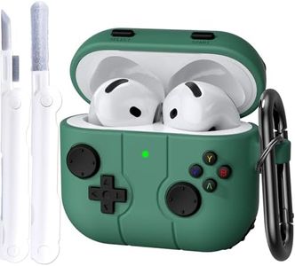 KOREDA for AirPods 4th Generation Case with Cleaner Kit, Cute Funny Cartoon Game Design Silicone Protective Cover with Keychain for AirPods 4 Case (Green)