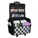 Everything Mary Sewing Machine Trolley Bag on Wheels, Black & White Diagonal Check - Sewing Machine Storage Case for Brother, Singer, Bernina, and Most Machines - EVM8800-21