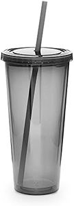 Simple Green Solutions - Acrylic Double Wall Cup for Cold Drinks, Reusable Cups with Lids and Straws, Insulated Plastic Tumblers with Lids and Straw, Acrylic Tumblers, 20 oz Capacity, Graphite