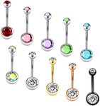 OUFER 16mm Belly Button Rings Pack 14G Surgical Steel Shiny CZ Belly Rings Set Belly Piercing Jewelry Crystal Balls Navel Rings