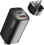 65W USB-C Charger Ultra Compact by Ceptics with Quick Charge 3.0 PD Power Delivery - GAN TECH - Small USB + Dual USB-C - 3 Ports Total - Powerful - Fast QC & PD (NAN-65B)