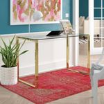 Take Me Home Furniture Rectangle Office Desk Glass top with Metal Gold Legs, Slim Desk, Modern Studio Computer Office Desk Sturdy Writing Desk (30" H x 47" W x 18" D)