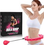 Fitness Hula Hoops, Weighted Hula Hoop For Adults 360 Degree Auto-Spinning Ball Massage, Infinity Hoop, Weight Loss Exercise Equipment for Home Use - 24 Detachable Knots/Link (Pink)