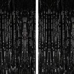 Aoen 2PCS 6.5Ft Black Foil Fringe Curtains Metallic Tinsel Curtain Tinsel Streamers Backdrop for Party Prom Birthday Favors Decoration Christmas Decorations Party Favors, 1 x 2m/ 3.3 x 6.5 feet