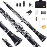 YANASON B Flat Clarinet,Bb Beginner Student Clarinet Bb Nickel-Plated 17 Key Clariet for School Band Orchestra adult kid with Hard Foam Case,Barrels*2,Pads*8,Stand, Cleaning Kit,Gloves,Strap,Reeds*8