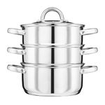 Cooks Professional 3 Tier Steamer Pan | 20cm Stainless Steel Steamer | Pots with Tempered Glass Lid & Vent | Twin Handles | Induction Hob Compatible | Vegetable Steamer Pan