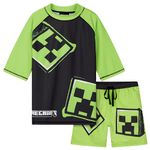 Minecraft Boys 2 Piece Swimwear Set for Pool, Beach Holiday Essentials - Gamer Gifts (9-10 Years, Light Green/Black)