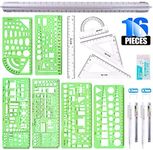 Glarks 16 Pieces Measuring Templates Building Formwork Stencils Geometric Drawing Rulers and Triangular Architect Scale Ruler with Pencil, Pencil Lead Refills, Eraser for Office and School