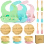 alohaBliss Bamboo Suction Feeding Set For Babies and toddlers - Plate, Bowl, Spoon, Fork, & Bib