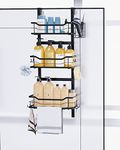 Johamoo Shower Caddy Hanging Over Glass Door, 3 Tier Hanging Shower Caddy with Holder and Hooks, Bathroom Shower Shelf Hanging for Shampoo, Towel, Bath Ball and Razor, Hangging Shower Organizer, Black