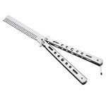 Tairantop Butterfly Comb, Stainless Steel Black Comb for Hair,Folding Training Practice Combs Hair Styling Tools,Folding Training Practice Combs Hair Styling Tools,Outdoor Practice Spinning Comb ,Sliver (Art Deco)