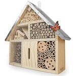 WILDLIFE FRIEND Insect Hotel - Pollinator House and Bug Condo for a Snug Home Outdoors - Garden Habitat for Bees, Ladybugs, and Butterflies - Natural Wood and Metal Construction - 7.5D x 25W x 28H cm