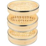 Juvale Bamboo Steamer Basket - 2-Tier Dim Sum Bamboo Steamer with Steel Rings for Cooking, 10 x 6.7 x 10 Inches