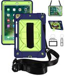 Jaorty Case for iPad 6th/5th Gen (9.7 inch, 2018/2017) Case, 360° Rotate Hand Strap/Stand Pencil Holder Shockproof Hybrid Layer Case with Strap Shoulder Case for iPad air 2,NavyBlue+Olivine