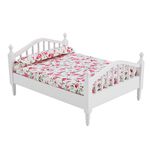 1:12 Scale Flower Pattern Miniature Dollhouse Double Bed DIY Simulation Fairy Doll House for Training Kids Ability