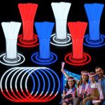 300 Pack 4th of July Glow Sticks Party Favors with Connectors, Patriotic Red White Blue Glow Stick Bracelets Nacklaces Glow in the Dark Party Accessories Fourth of July Independence Day Decorations