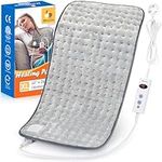 Electric Heating Pad for Back Neck Shoulders, Heat Pad with Auto Shut Off in 90 min, 10 Heat Level Settings, Fast Heated Pad 100% Soft Comfortable Polyester, Machine Washable 12"x24" (30x60cm) Grey