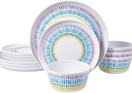 Melamine Dinnerware Set of 12 Pcs Dinner Dishes Set Bowls and Plates for Indoor and Outdoor with Unbreakable Non-breakable Lightweight Dining Tableware