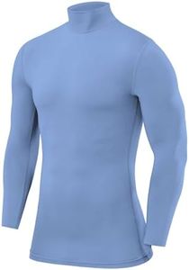 PowerLayer Camiseta Compresión Hombre - Camiseta Interior Térmica de Manga Larga y Cuello Alto para Hombre - Compression Shirt para Ciclismo Entrenamiento Gym Running Rugby - Azul Claro, L