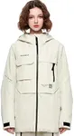 HIGH EXPERIENCE Ski Jacket Snowboard Coat Snow Winter Waterproof Insulated Windproof Baggy Warm Hooded Jacket for Men Women (US, Alpha, X-Small, Regular, Regular, Beige)