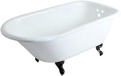 KINGSTON BRASS VCT3D603019NT5 60-Inch Cast Iron Roll Top Claw Foot Tub with 3-3/8-Inch Tub Wall Drillings and Oil Rubbed Bronze Feet, White