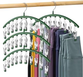 Legging Organizer for Closet, Metal Yoga Pants Hangers 4 Pack w/10 Clips Holds 40 Leggings, Space Saving Hanging Closet Organizer w/Rubber Coated Closet Organizers and Storage, Green