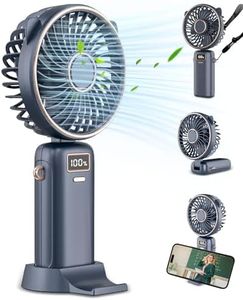 Mini Fan Portable Fan Rechargeable,Hand Held Fan Personal Fan 4500mAh Battery Operated Fan,Mini Fan 5 Speeds Folding Hand Fan with Base Digital Display,Small Desk Fan for Office Indoor Outdoor Blue