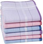 HOULIFE Ladies 100% 60S Combed Cotton Handkerchiefs Womens Soft Stripe Checkered Pattern Coloured Plaid Hankies for Wedding Party 6/12 Pieces 28x28cm Christmas Gifts