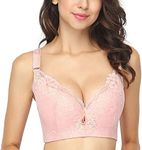 FallSweet Plus Size Lace Bra C Cup Wide Back Push Up Brassiere for Women,Pink 34C