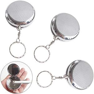 Ceqiny 3pcs Stainless Steel Circular Ashtray Portable Pocket Ashtray Key Chain with Cigarette Snuffer Vehicle Cigarette Ashtray with Keychain Mini Size Cigarette Ashtray for Outdoor Use, Silver