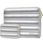 MOSISO Shiny Puffy Laptop Sleeve 13-14 inch, 13.3 inch Carrying Case for Women Men Compatible with MacBook Air 13 inch,Compatible with MacBook Pro 13/14, Horizontal Bag with Small Case, Silver