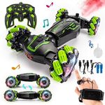 TADOZIC 1:16 Scale 4WD Remote Control Gesture Sensor Car,Hand Controlled RC Stunt Car,Double-Sided Vehicle 360° Rotation with Light Spray Music, All-Terrain Monster Truck for Boys and Kids (Green)