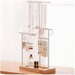 ProCase Necklace Organizer Stand Jewelry Organizer, 3 Tier Height Adjustable Necklace Holder Display for Extra Long Necklaces, Bracelet Holder Jewellery Rack with Wooden Tray Earring Holder -White
