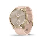 Garmin vivomove Style, Hybrid Smartwatch with Real Watch Hands and Hidden Color Touchscreen Displays, Gold with Pink Woven Nylon Band