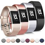 Tobfit 4 Pack Sport Bands Compatible with Fitbit Charge 2 Bands, Wristbands for Women Men Small/Large (Black/Champagne/Rose Gold/Silver, Large)