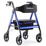 OasisSpace Heavy Duty Rollator Walker - Bariatric Rollator Walker with Large Seat for Seniors Support Up 500 lbs (Blue)