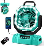 Odoland 20000mAh Portable Camping Fan with LED Light, Rechargeable Battery Operated Oscillating Fan with Remote & Hook, Outdoor Tent Fan with Timer, 4 Speeds for Power Outage Travel Jobsite, Lake Blue