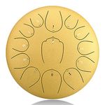 LukyTimo Steel Tongue Drum, 12 inch 13 Notes Handpan Drum, Percussion Instrument with Drum Mallets Music Book for Meditation, Mind Healing, Decompression,Music and Gift (12-in., Gold)