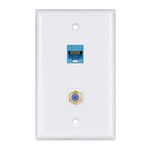 Ethernet Wall Plate, Coax Wall Plate, Coax Ethernet Wall Plate 2 Port with 1 Cat6 Ethernet Port and 1 Gold-Plated Cable TV Coax F Type Port Wall Plate (White)