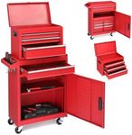 Winado 4-Drawer Rolling Tool Chest with Wheels & Lock, Tool Box with Large Storage Cabinet and Adjustable Shelf, Removable Portable Top Box for Garage, Warehouse, Factory (Red)